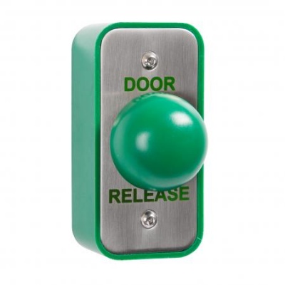 RGL EBGB/AP/DR Architrave Stainless Steel with Large Green button surface mounted, includes back box with security screws. Switch only IP66