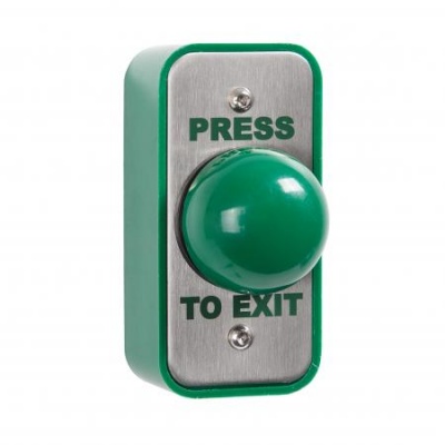 RGL EBGB/AP/PTE Architrave Stainless Steel with Large Green button surface mounted, includes back box with security screws. Switch only IP66