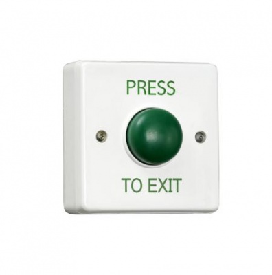 RGL EBGB01P/PTE/W Standard white Plastic button surface mounted with green domed button, includes back box with security screws. IP54