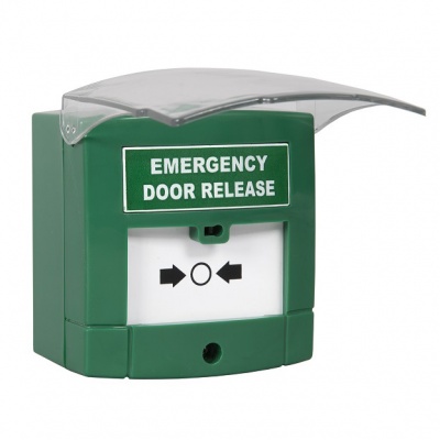 RGL EDR-1N Illuminated Emergency Release Button (resettable) with front cover, surface mounted, includes back box with security screws. Buzzer and LED indication with Single Pole voltage free contacts