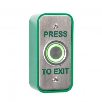RGL IEPS/AP/PTE Architrave Stainless Steel plate with Illuminated Sealed Button, surface mounted, includes green back box. Switch only IP68