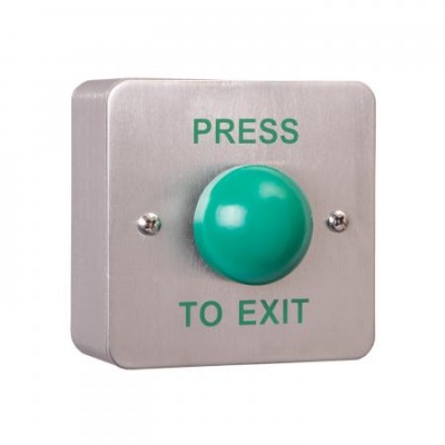 RGL MEXT-EBGB/PTE Standard Stainless Steel plate with Large Green Steel button (without collar) surface mounted, includes kobo back box and metal surround with security screws.
