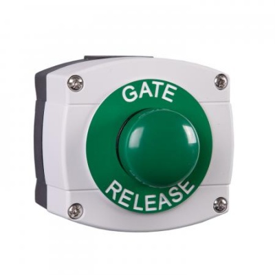 RGL WP66-G-GB/GR Weather Proof IP66 rated Plastic housing in Grey/Black with Large Green button surface mounted, GATE RELEASE.