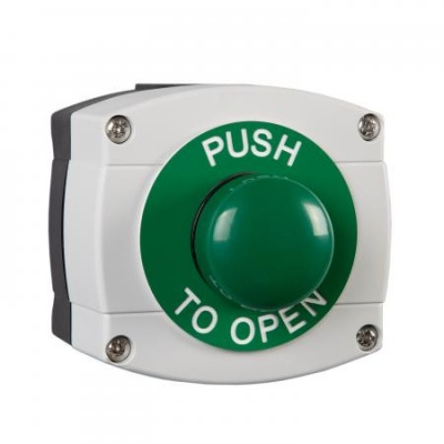 RGL WP66-G-GB/PTO Weather Proof IP66 rated Plastic housing in Grey/Black with Large Green button surface mounted, PUSH TO OPEN.