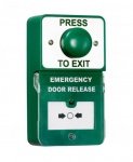 RGL DU-GB/PTE Dual Unit -Press To Exit - Stainless Steel plate with Large Green button and combined Emergency Release Button (resettable) surface mounted, includes back box. IP24