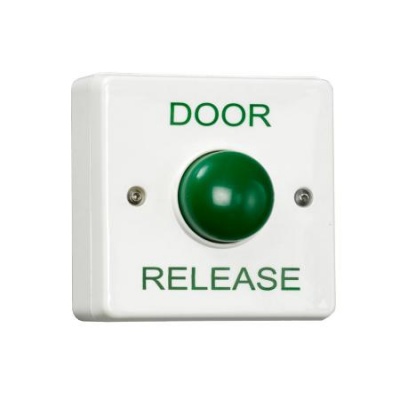 RGL EBGB01P/DR/W Standard white Plastic button surface mounted with green domed button, includes back box with security screws. IP54