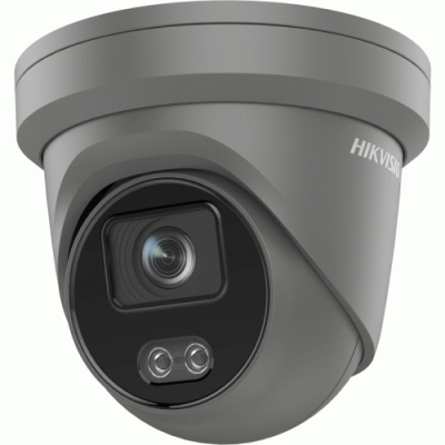 Hikvision DS-2CD2347G2-LU(2.8MM)(GREY) IP Turret Camera 4MP ColorVu AcuSense Deep Learning 2.8mm, 30m White Light, WDR, IP67, PoE, Micro SD, Mic
